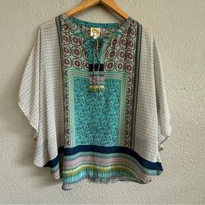 Fig & Flower Boho Sheer Butterfly Sleeve Top Size PXL